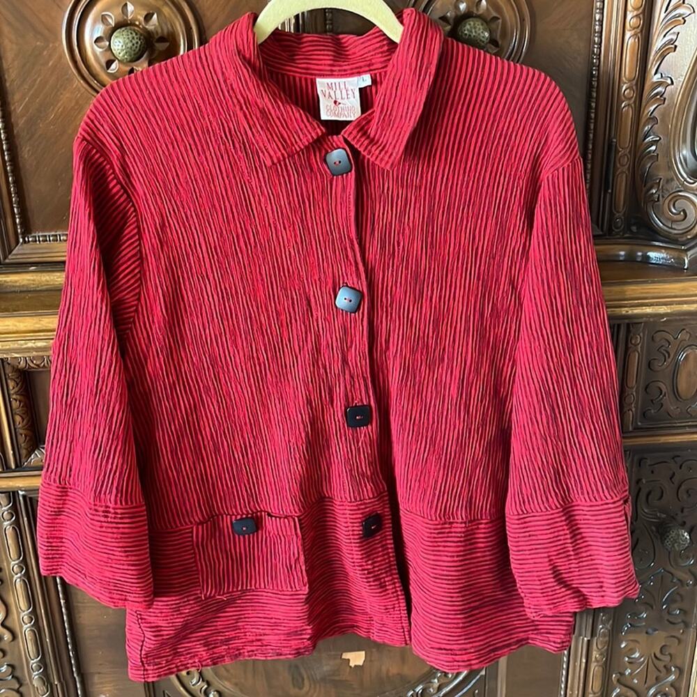 Mill Valley Clothing Company linen blend striped Lagenlook top chore jacket sz L